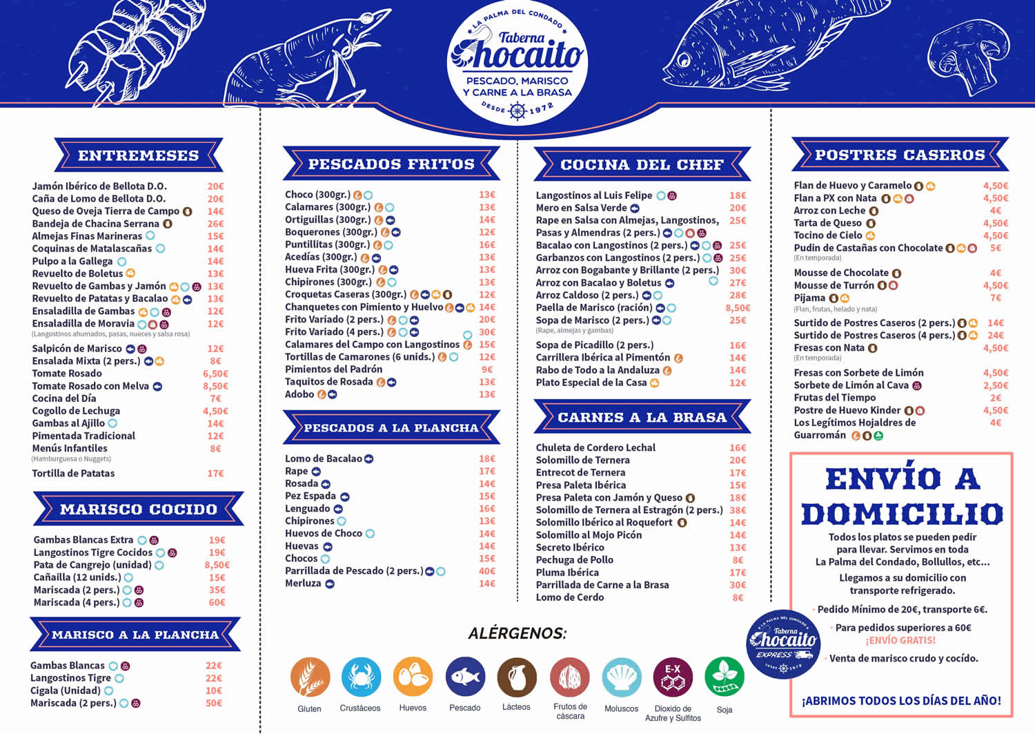 Carta de menú Taberna Chocaito La Palma del Condado